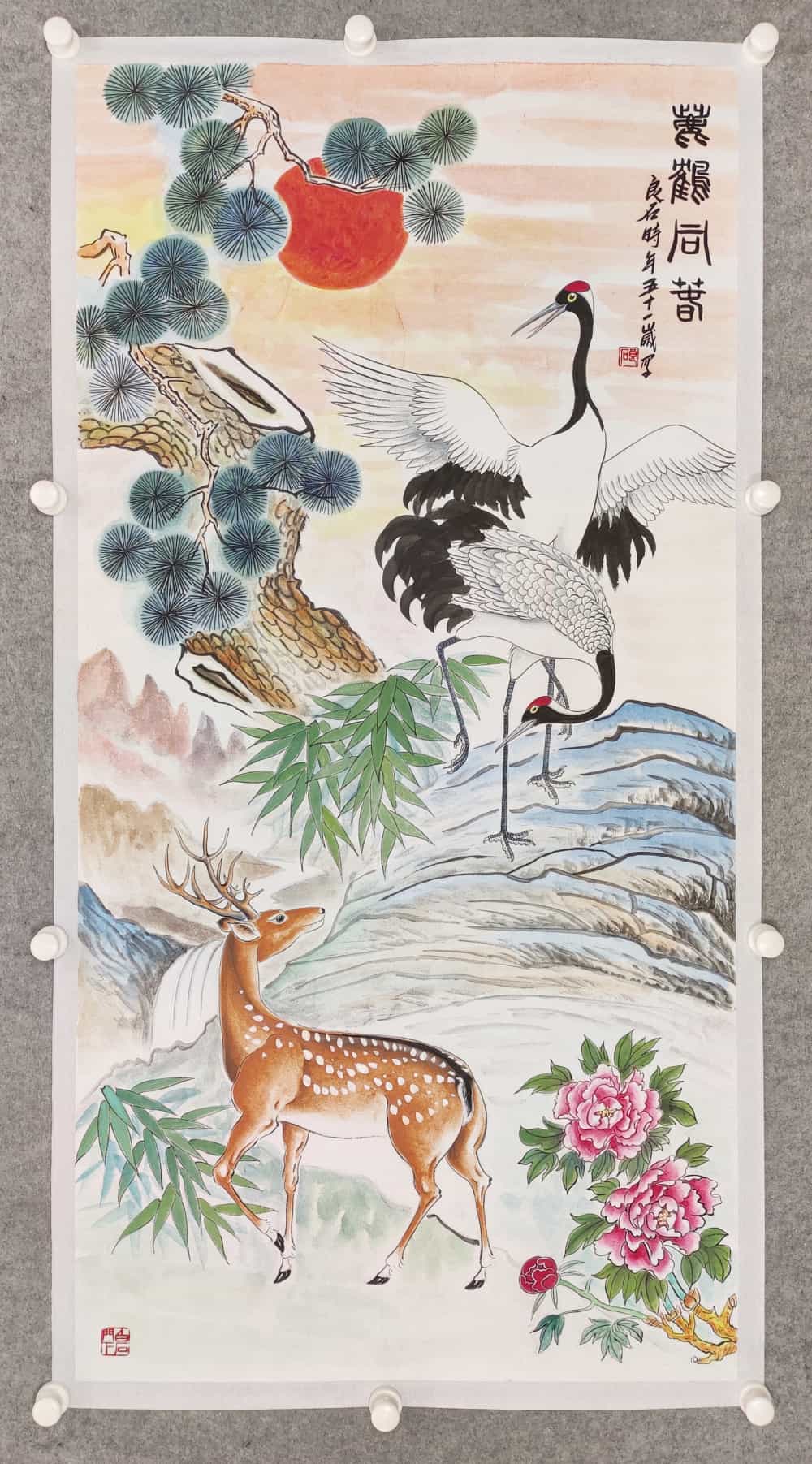 祝寿精品:武天庆《鹿鹤同春》工笔花鸟